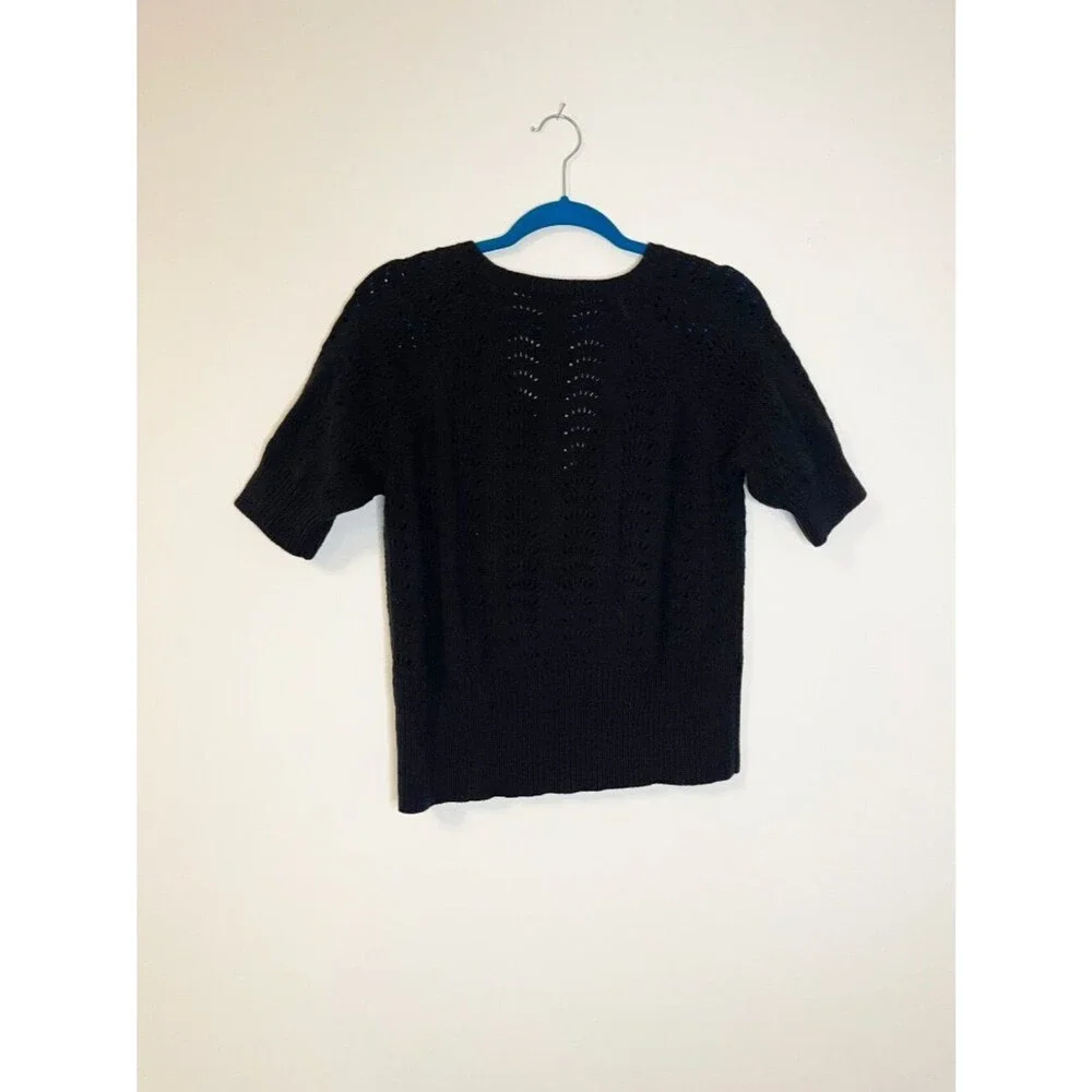 J. Jill Black Knit Cardigan Top Petite Medium Button Front Short Sleeve Sweater - Picture 3 of 8